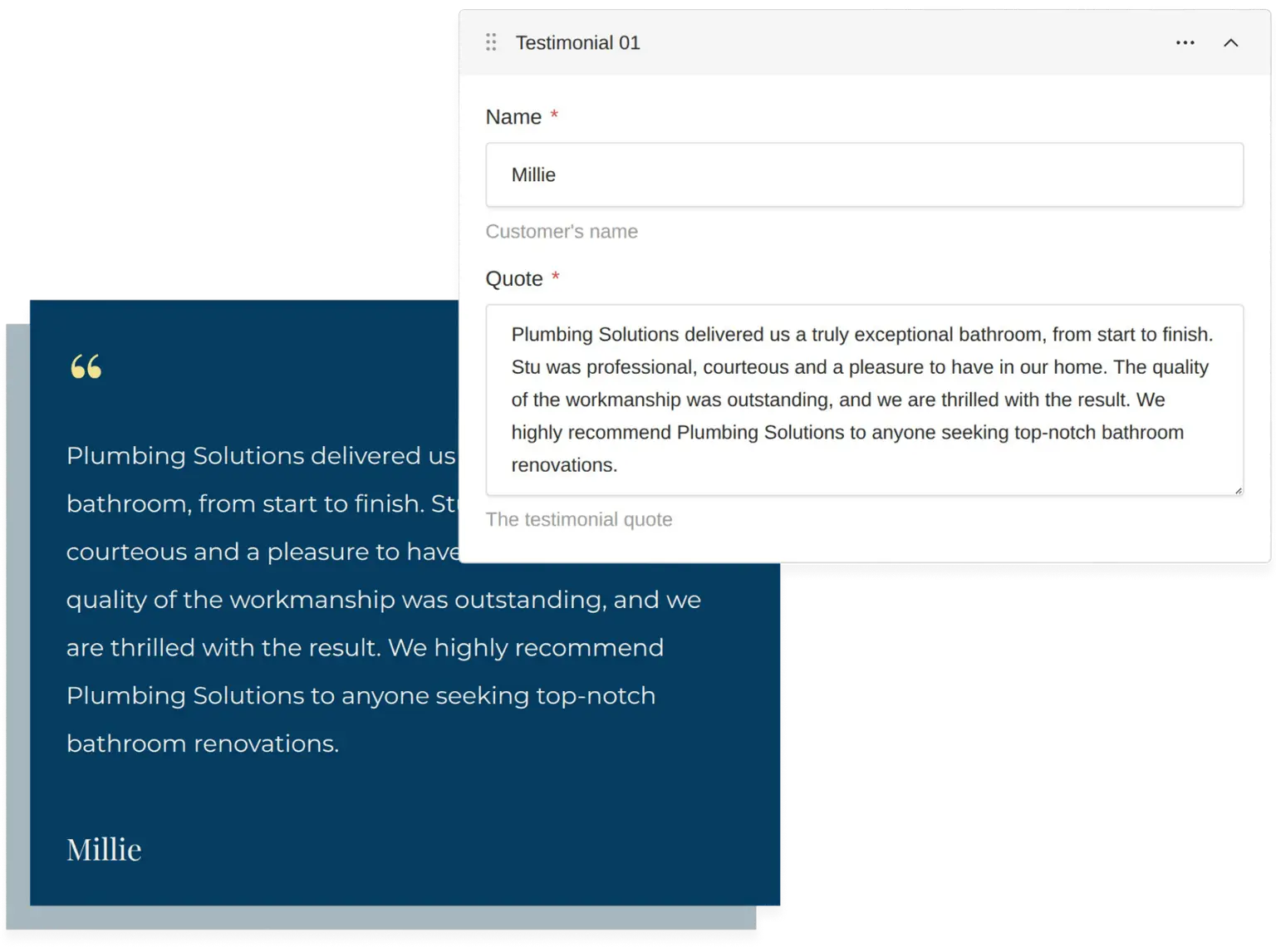Plumbing Solutions Testimonial Section