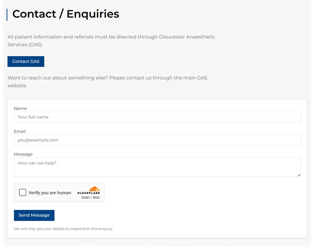 Ravenscroft Anaesthetic Services Contact Form